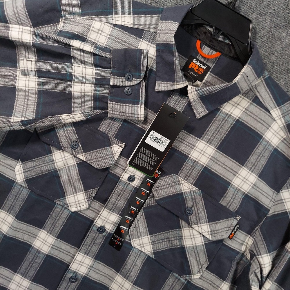 Timberland PRO Shirt Mens XL Blue Plaid Long Sleeve Flannel Workwear Heavyweight